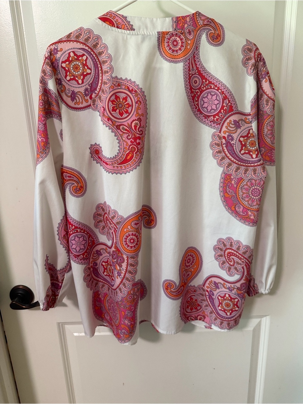 White Paisley Button-Down Shirt with Pink & Orange Accents